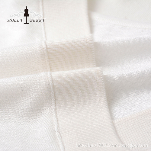 Lightweight Summer Solid Knitted V-neck White Shirt